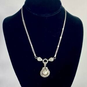 Vintage 925 Sterling Silver Teardrop Pendant & Dainty Double Chain Necklace 16”